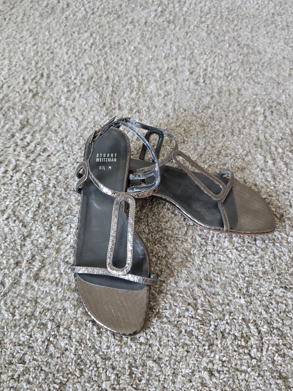 Stuart Weitzman Strappy Leather Snakeskin Sandals Brown Buckle Women's 8.5M